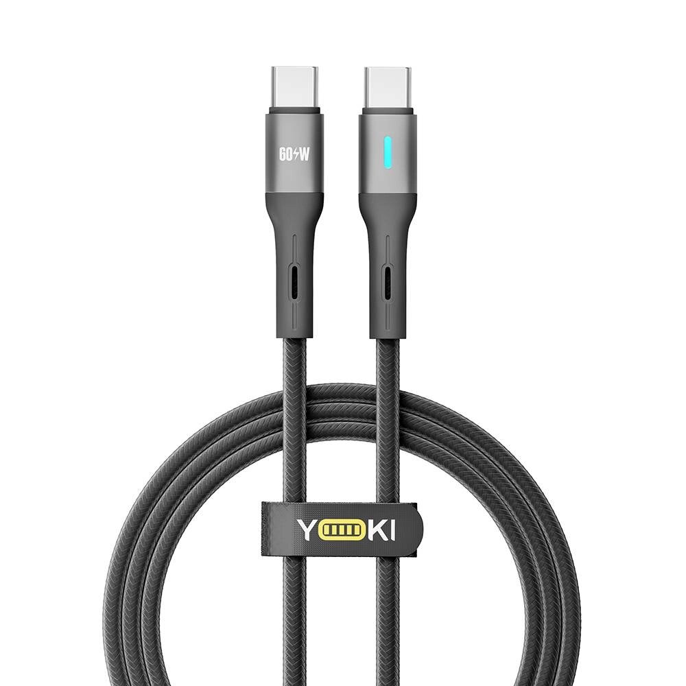 Кабель для заряджання та обміну даними USB Yoki YK-LE17 LED Series Type-C to Type-C 60W 3A/20V 1.2 m Black від компанії Лізок - фото 1