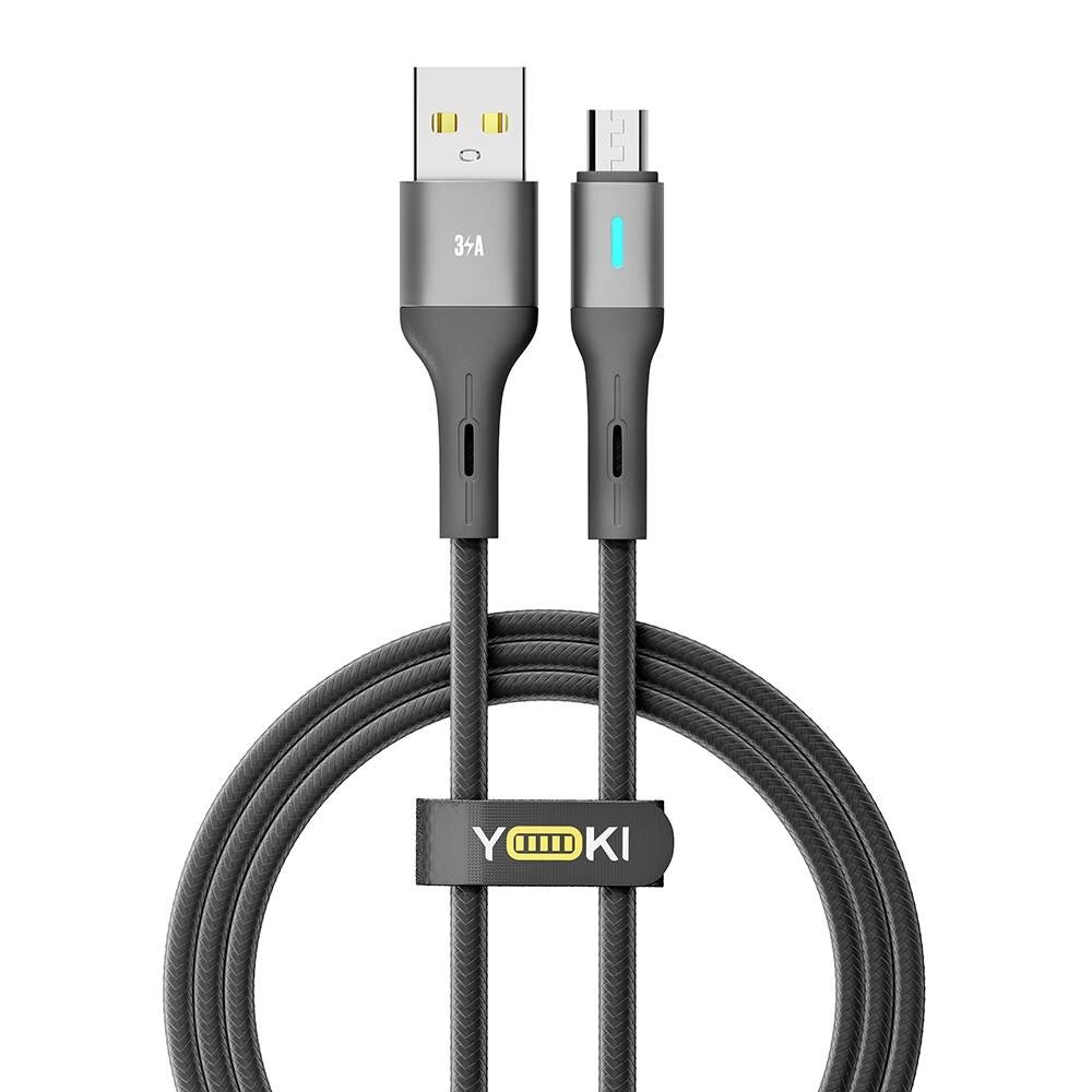 Кабель для заряджання та обміну даними USB Yoki YK-LE17 LED Series USB/МicroUSB 60W 3A/20V 1.2 m Black від компанії Лізок - фото 1