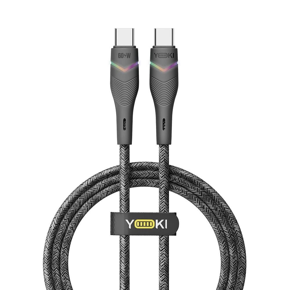Кабель для заряджання та обміну даними USB Yoki YK-RG24 RGB Series Type-C to Type-C 60W 3A/20V 1.2 м Чорний від компанії Лізок - фото 1
