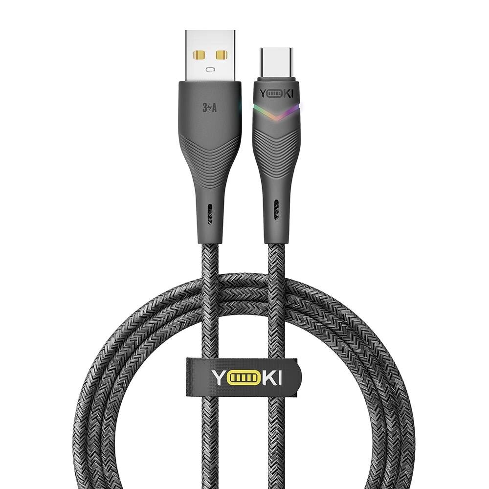 Кабель для заряджання та обміну даними USB Yoki YK-RG24 RGB Series USB/Type C 60W 3A/20V 1.2 м Чорний від компанії Лізок - фото 1