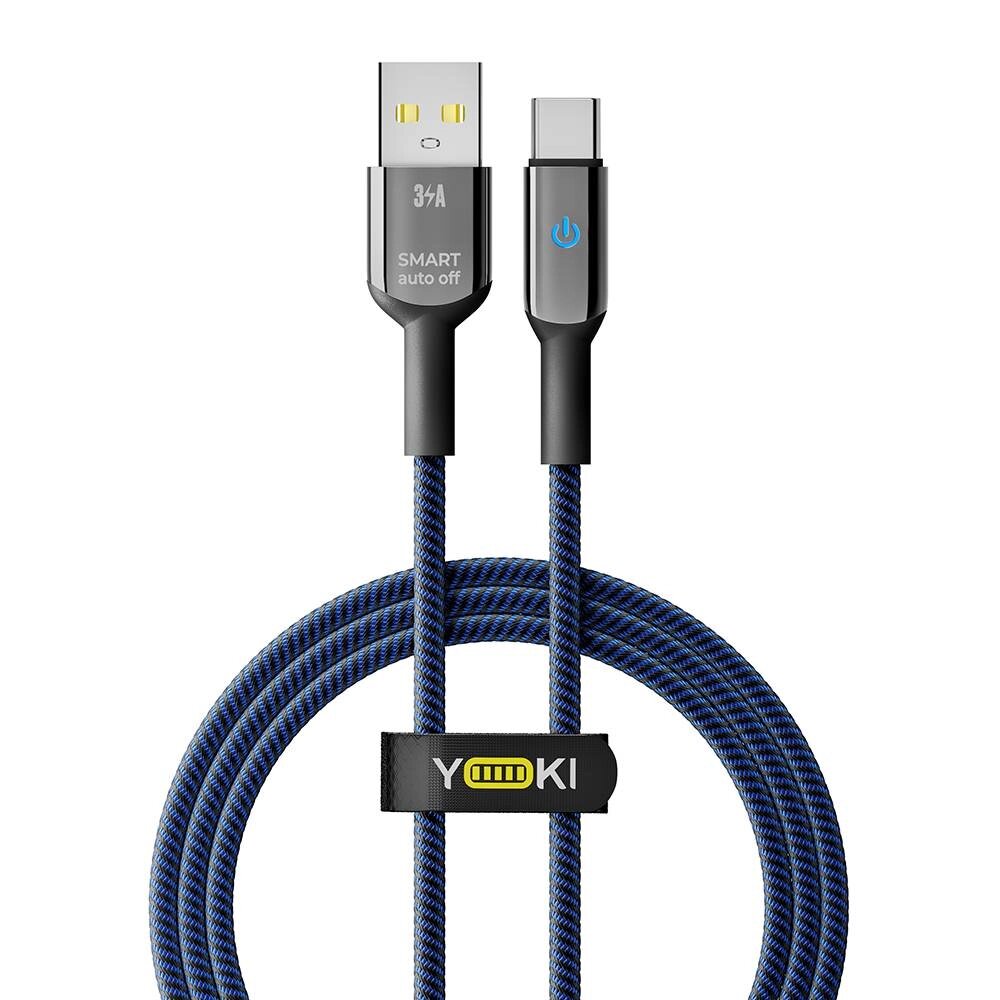 Кабель для заряджання та обміну даними USB Yoki YK-SM31 SMART Series USB/Type C 60W 3A/20V 1.2 м Чорно-Синій від компанії Лізок - фото 1