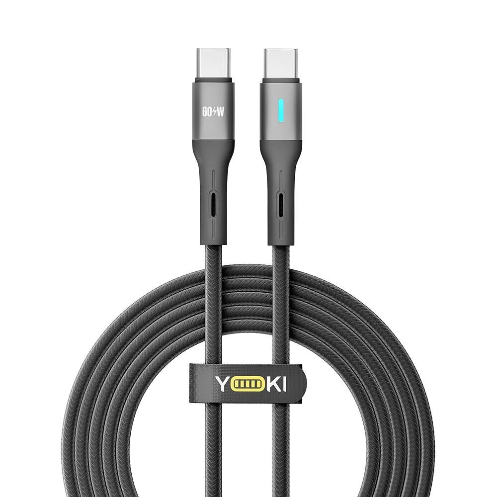 Кабель для заряджання та обміну даними Yoki YK-LE17 LED Series Type-C to Type-C 60W 3A/20V 2 m Black від компанії Лізок - фото 1