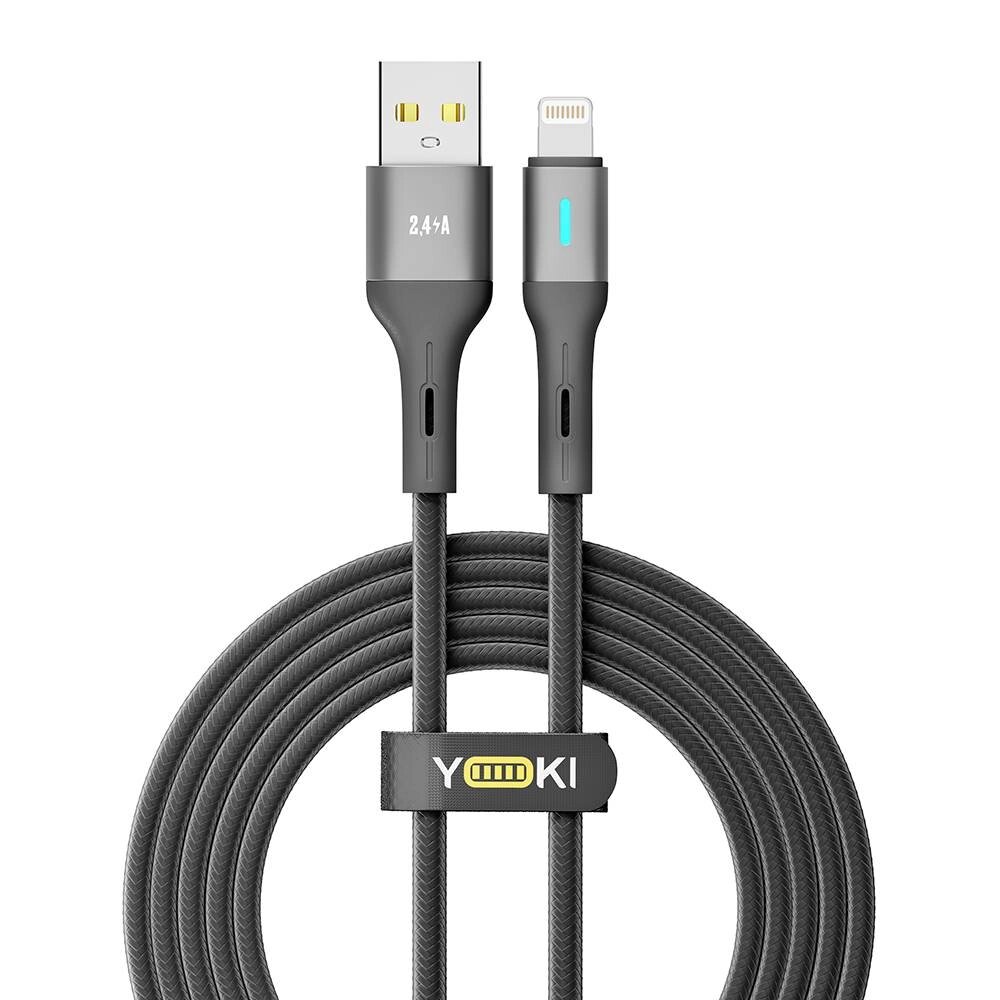 Кабель для заряджання та обміну даними Yoki YK-LE17 LED Series USB/Lightning 12W 2.4A/5V 2 m Black від компанії Лізок - фото 1