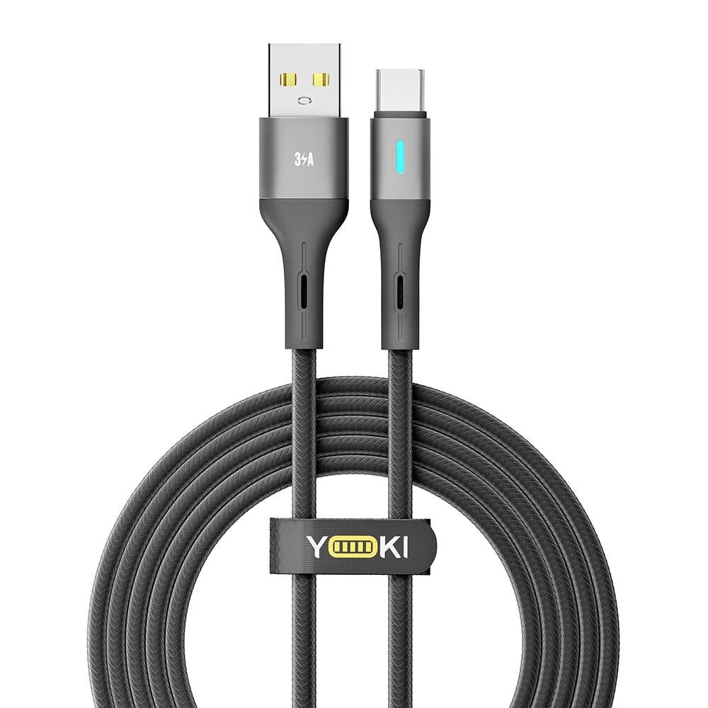 Кабель для заряджання та обміну даними Yoki YK-LE17 LED Series USB/Type C 60W 3A/20V 2 m Black від компанії Лізок - фото 1