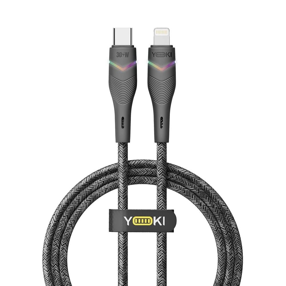 Кабель для заряджання та обміну даними Yoki YK-RG24 RGB Series Type-C to Lightning 30W 3A/10V 1.2 м Чорний від компанії Лізок - фото 1