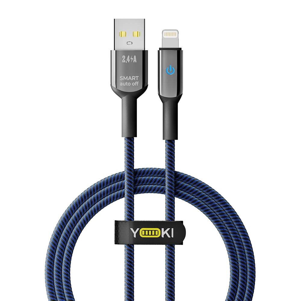 Кабель для заряджання та обміну даними Yoki YK-SM31 SMART Series USB/Lightning 12W 2.4A/5V 1.2 м Чорно-Синій від компанії Лізок - фото 1
