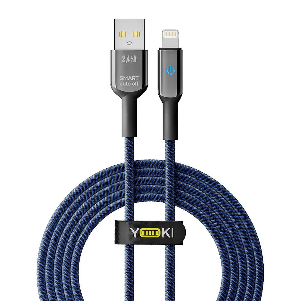 Кабель для заряджання та обміну даними Yoki YK-SM31 SMART Series USB/Lightning 12W 2.4A/5V 2 м Чорно-Синій від компанії Лізок - фото 1