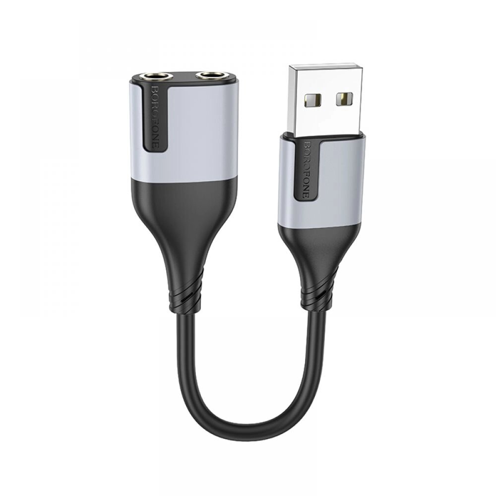 Перехідник Borofone BV19 External Creator 2-in-1 USB - A to 2 x AUX 3.5mm female IN та OUT 15см Чорний від компанії Лізок - фото 1