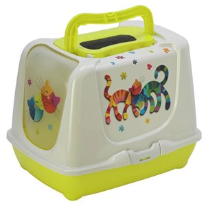 Закритий туалет для котів c вугільним фільтром і совком Moderna Trendy Cat Friends Forever 50х39х37 см Лимонний