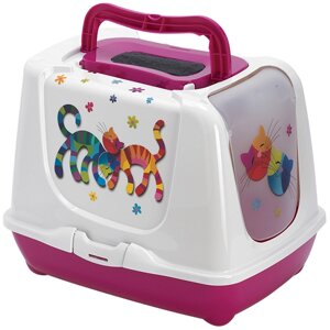 Закритий туалет для котів c вугільним фільтром і совком Moderna Trendy Cat Friends Forever 50х39х37 см Рожевий
