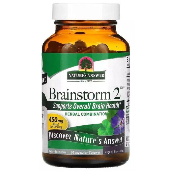 Комплекс для профілактики роботи головного мозку Nature's Answer Brainstorm 2 450 mg 90 Veg Caps - розпродаж
