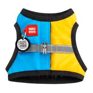 Шлея для собак м'яка WAUDOG Clothes з паспортом QR Colors of freedom S2 Жовто-блакитний (228-4020)