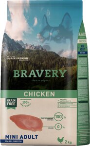 Сухий корм Bravery Chicken Mini Adult для дорослих собак дрібних порід із куркою 2 кг (8436538946718)