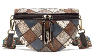 Жіноча поясна шкіряна сумка 20342 Vintage Різнокольорова 23х15х7 см