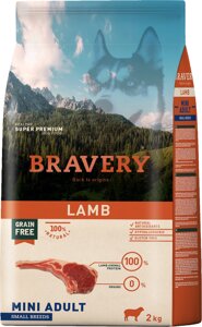 Сухий корм Bravery Lamb Mini Adult для дорослих собак дрібних порід із ягням 2 кг (8436538946671)