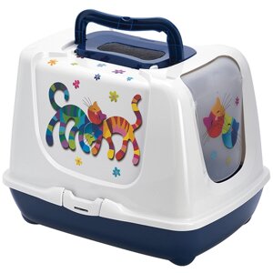 Закритий туалет для котів c вугільним фільтром і совком Moderna Trendy Cat Friends Forever 50 x 39 x 37 см Чорничний