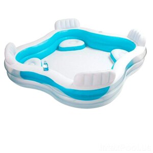 Сімейний надувний басейн з сидіннями і спинками Intex Блакитний (229*229*56 см ) ( 56475 )