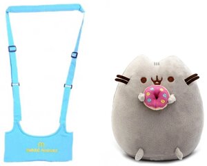 Набір віжки-ходунки Walking Assistant Блакитний і М'яка іграшка Пушин кет з пончиком VOLRO (vol-1136)