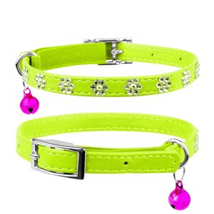 Нашийник WAUDOG Glamour із гумкою клей. стразами Квіточок для кішок 9мм/22-30см Салатовий
