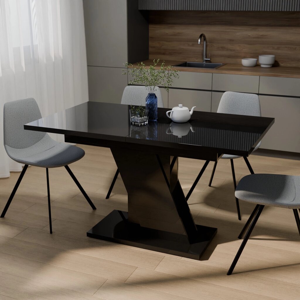 Обідній розсувний стіл ТРІОН МДФ Neman, колір чорний глянець від компанії Інтернет каталог меблів - Меблі Всім - фото 1