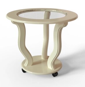 Скляний журнальний столик на коліщатках МС-14 Верона Антонік, колір слонова кістка