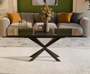 Розсувний обідній стіл в стилі лофт СПАЙДЕР МДФ Neman в'яз металевий (глянець) / Чорний 1400x800