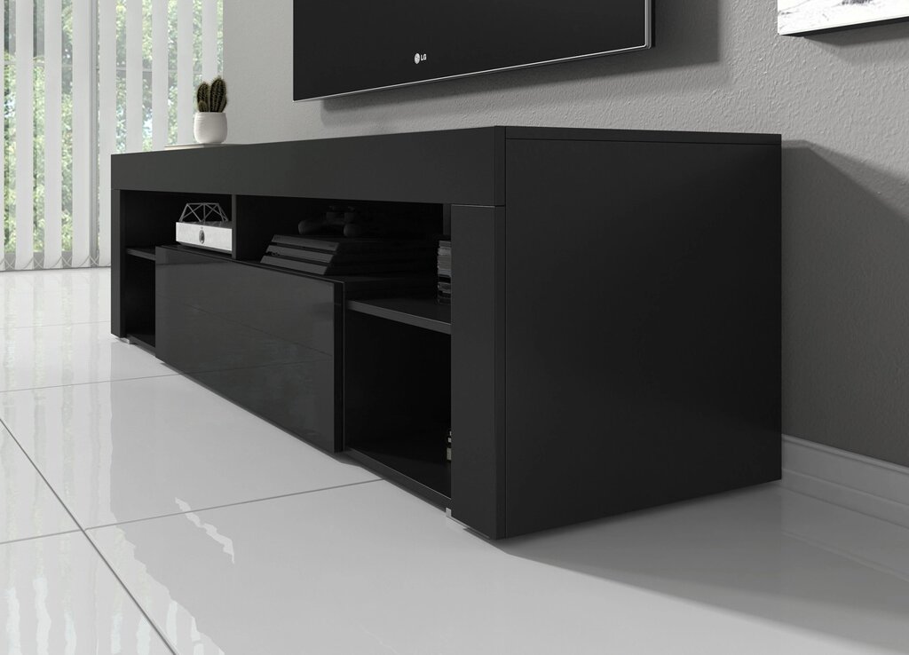Тумба тв Hestia HS140 Accord, колір чорний/чорний глянець MDF від компанії Інтернет каталог меблів - Меблі Всім - фото 1