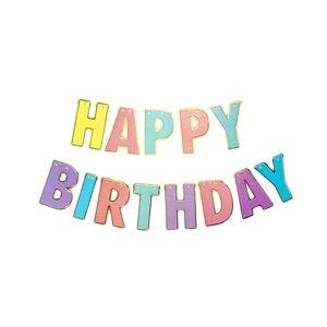 Розтяжка святкова Happy Birthday довжина до 3,9 м Літери золотий контур 1314-3