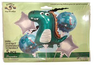 Повітряна кулька набір Happy Birthday 5шт фігурний Динозавр TZ-KL5006/1212-30