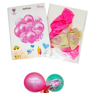 Кулька повітряна Smile-Party стандарт, набір 5шт з блискітками + перламутр 5шт, асорті 1212-6/317-16