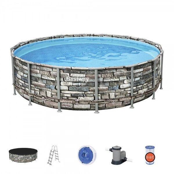 Круглий каркасний басейн BestWay 56966 (488 * 122 см, 19480 л) з картриджних фільтр-насосом від компанії Інтернет магазин «Во!» www. wo-shop. com. ua - фото 1