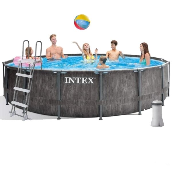 Круглий каркасний басейн Intex 26742 (457 * 122 см, 16805 л) з фільтр-насосом від компанії Інтернет магазин «Во!» www. wo-shop. com. ua - фото 1