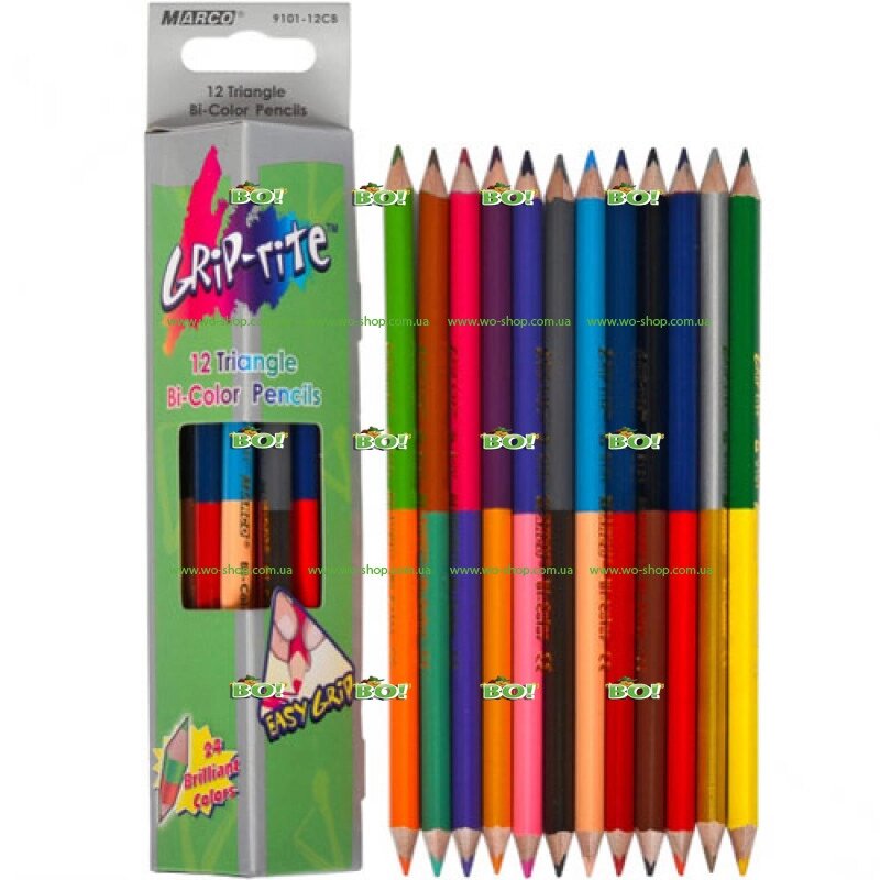 Подвійні трикутні олівці 12 шт. 24 кольори, зчеплення Марко від компанії Інтернет магазин «Во!» www. wo-shop. com. ua - фото 1