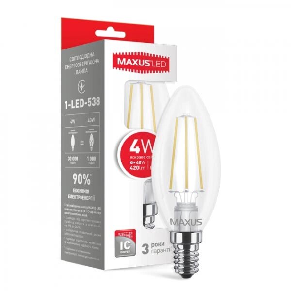 Світлодіодна лампа Maxus LED Filament C37, C37 TL E14 4W від компанії Інтернет магазин «Во!» www. wo-shop. com. ua - фото 1
