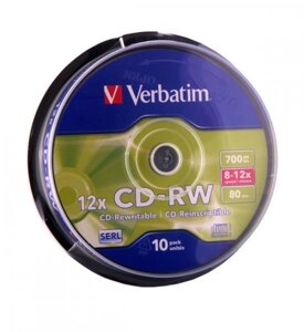 CD-RW Verbatim DL + 700 MB / 80 min 8x-12x (10 pcs Cake Box, 43480)