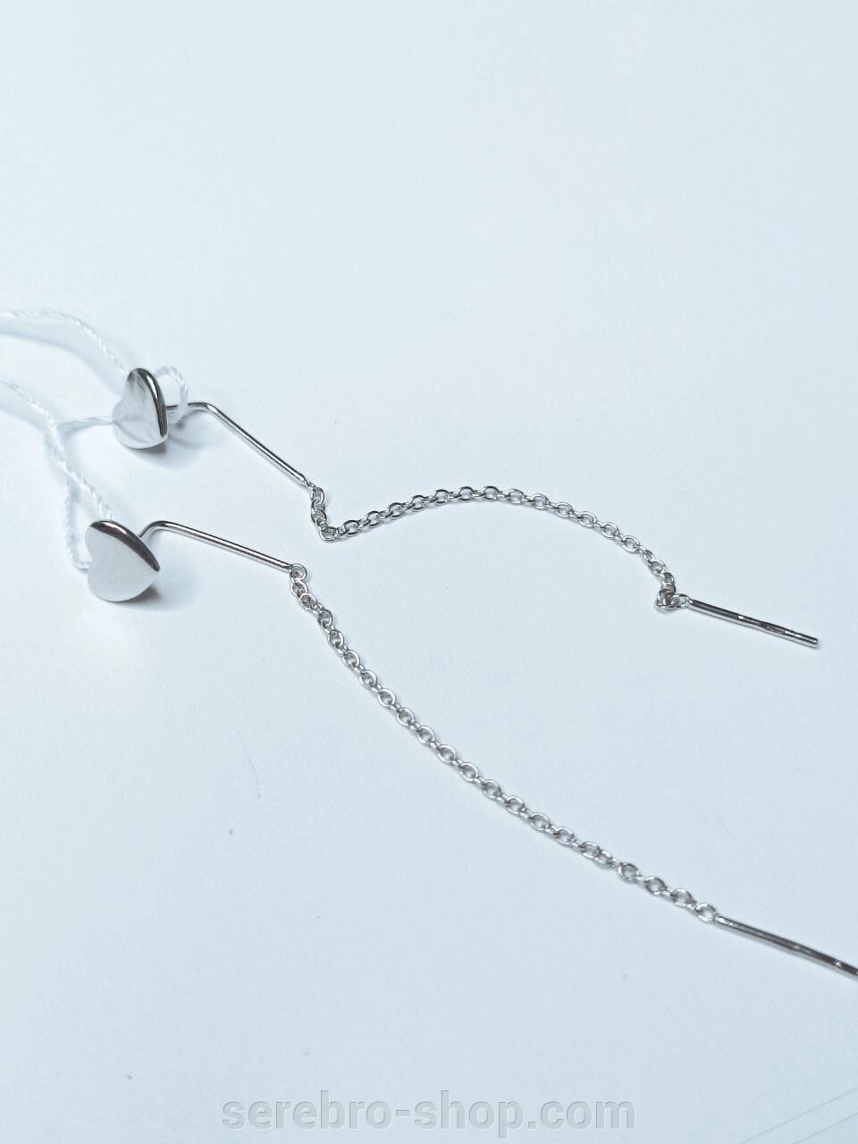Сріблі сережки сердечка довгі від компанії Serebro-shop - фото 1