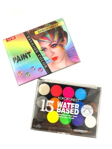 Фарби для бодіарту гіпоалергенні на водній основі для обличчя та тіла, аквагрим 15 кольорів