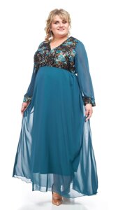 Синє Жіноче Плаття святкове "Олівія" Довге великого розміру оверсайз вільне 66-68, батал