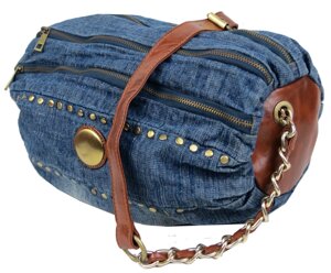 Уцінка! Циліндрична жіноча джинсова сумка Fashion jeans bag синя