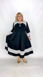 Жіноче плаття з довгим рукавом чорне в горошок "Кредо"розміри 74-76