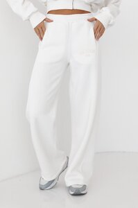 Утеплені трикотажні штани з кишенями - молочний колір, M (є розміри)