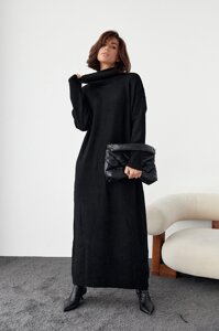 Вязаное платье oversize с высокой горловиной - черный цвет, S (есть размеры)