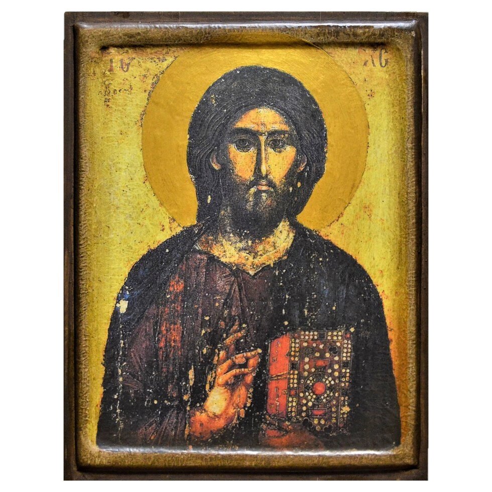 Ікона "Ісус Христос Вседержитель Пантократор" на дереві 15х18 см від компанії Іконна лавка - фото 1