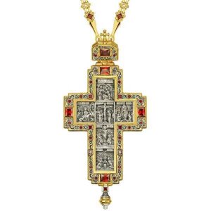 Хрест для священнослужителя срібний в позолоті з ланцюгом