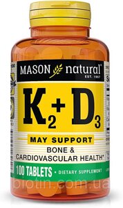 Mason Natural, вітамін К2 і D3, 100 мкг, 100 таблеток
