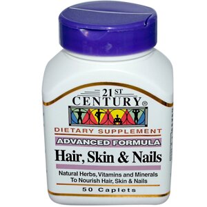 Вітаміни для волосся, шкіри і нігтів 21st Century Health Care, Покращена формула. Зроблено в США.