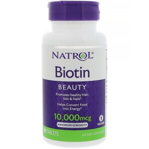 Біотин Natrol «Максимальна сила», 10000 мкг, 100 пігулок. Зроблено у США.