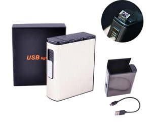 Портсигар на пачку сигарет + USB запальничка, золотий