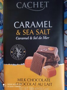 Премиум шоколад Cachet 32 Milk Chocolate Bar with Caramel & Sea Salt с морской солью и карамелью, 300гр. Бельгія
