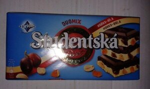 Шоколад Мікс Studentska Original Mlecna молочнаяс білим шоколадом арахісом, желе, родзинками Студентська друк 180 гр